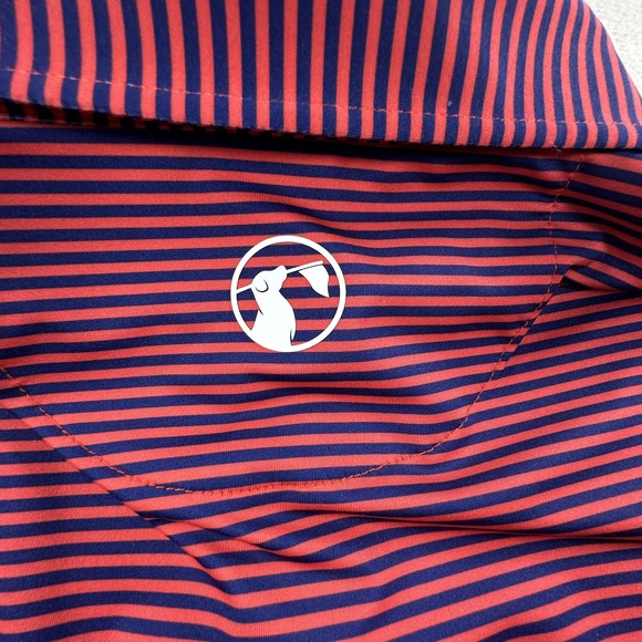 Birdie Retriever Polo Shirt Mens 2XL Red Blue Stripe Golf Performance Stretch - Picture 5 of 11